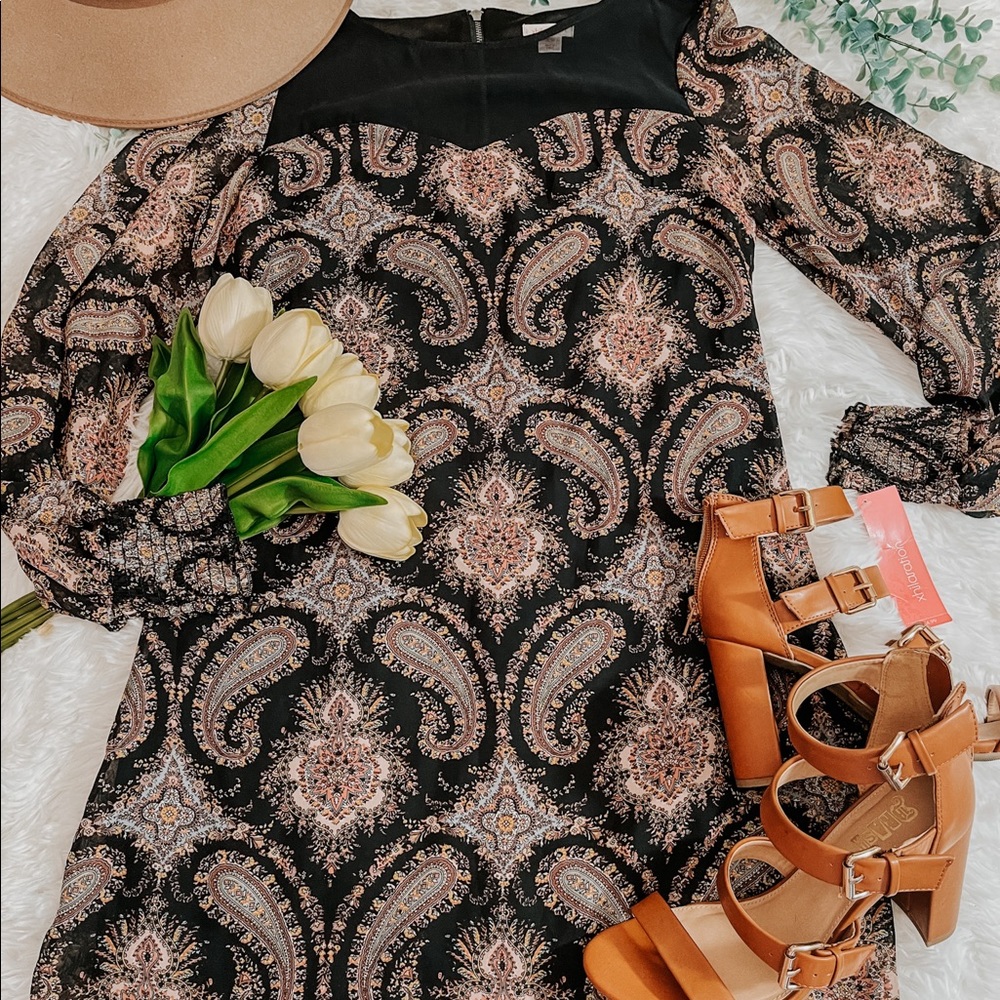 Paisley midi boho flow dress